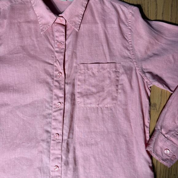L.L. Bean Long Sleeve Linen Button Up Shirt SZ M Muted Coral Pink Beach Classic - Picture 6 of 6
